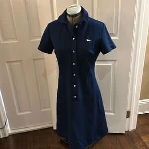 Vintage LACOSTE Logo Navy Button Up Dress S